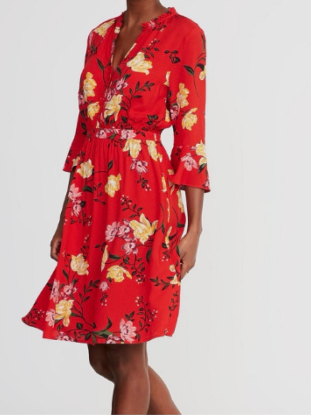 Old Navy Women's Fit & Flare Floral Henley Dress 3/4 Sleeves Size large